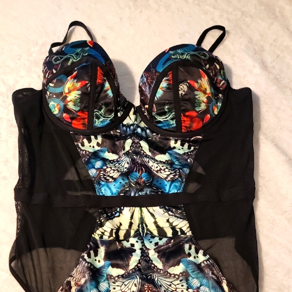 Thistle and Spire Floral And Sheer Mesh Bodysuit